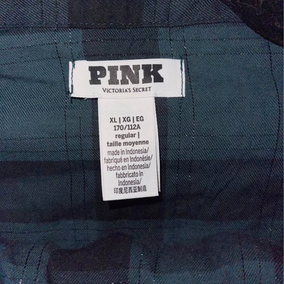 PINK Victoria's Secret Plaid Pajama Set - teal/green and Black - Picture 3 of 5